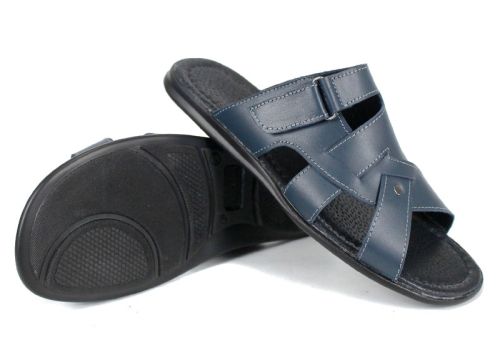 Мъжки чехли Ocean Sign от синя естествена кожа с велкро