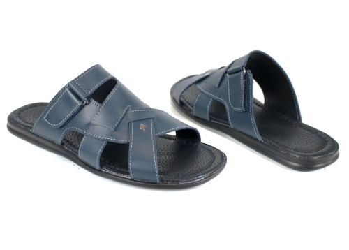 Мъжки чехли Ocean Sign от синя естествена кожа с велкро