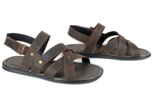 Мъжки сандали Cuero Selvaggio от кафява естествена кожа тип крейзи с велкро закопчаване