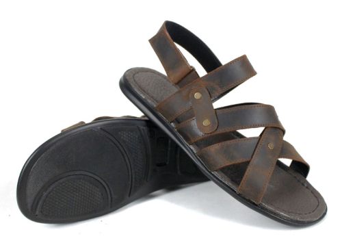 Мъжки сандали Cuero Selvaggio от кафява естествена кожа тип крейзи с велкро закопчаване