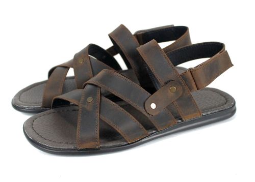 Мъжки сандали Cuero Selvaggio от кафява естествена кожа тип крейзи с велкро закопчаване