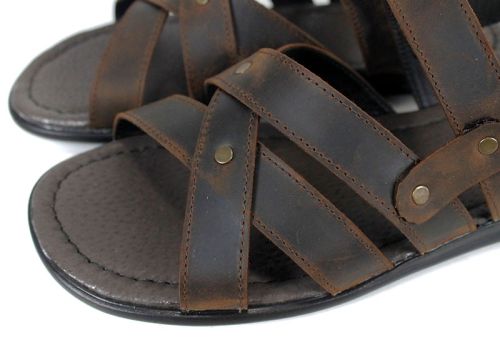 Мъжки сандали Cuero Selvaggio от кафява естествена кожа тип крейзи с велкро закопчаване