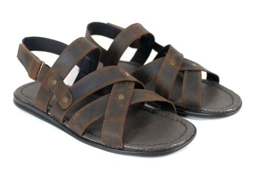 Мъжки сандали Cuero Selvaggio от кафява естествена кожа тип крейзи с велкро закопчаване