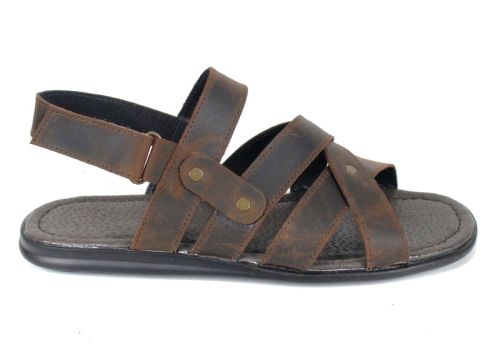 Мъжки сандали Cuero Selvaggio от кафява естествена кожа тип крейзи с велкро закопчаване