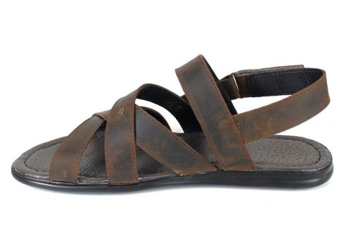 Мъжки сандали Cuero Selvaggio от кафява естествена кожа тип крейзи с велкро закопчаване