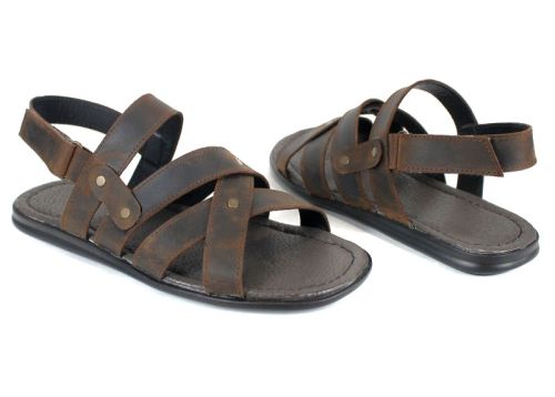 Мъжки сандали Cuero Selvaggio от кафява естествена кожа тип крейзи с велкро закопчаване