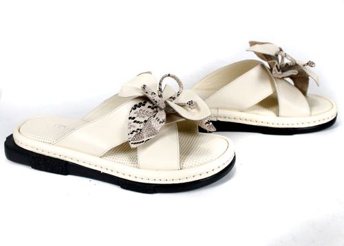 papuci damă Dalia Fiore din piele bej cu fundă decorativă