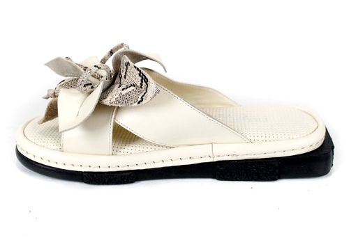 papuci damă Dalia Fiore din piele bej cu fundă decorativă