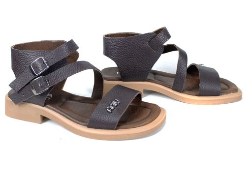 Sandale din piele naturală maro închis cu barete duble – model Luna Vivace