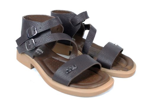Sandale din piele naturală maro închis cu barete duble – model Luna Vivace