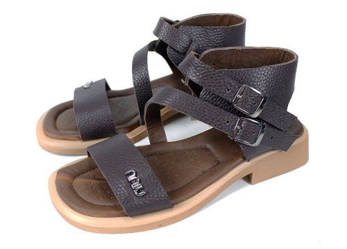 Sandale din piele naturală maro închis cu barete duble – model Luna Vivace