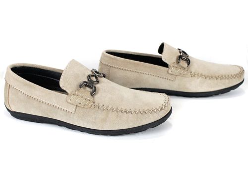 Мъжки мокасини Lusso Vento от естествен велур с метален акцент