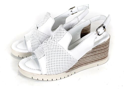 Sandale albe de damă Sole Luminosa din piele naturală cu fundiță perforată pe platformă