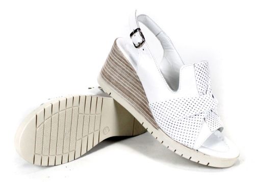 Sandale albe de damă Sole Luminosa din piele naturală cu fundiță perforată pe platformă