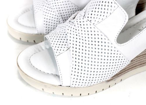 Sandale albe de damă Sole Luminosa din piele naturală cu fundiță perforată pe platformă