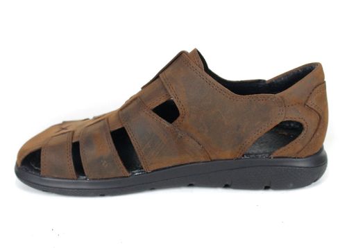 Vento Nero – мъжки кафяви сандали от естествена „крейзи“ кожа с велкро и ниско ходило