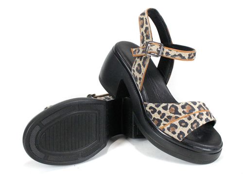 sandale damă din piele naturală cu imprimeu leopard Brilla Notte – platformă joasă și barete reglabile