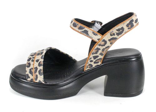 sandale damă din piele naturală cu imprimeu leopard Brilla Notte – platformă joasă și barete reglabile