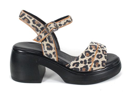 sandale damă din piele naturală cu imprimeu leopard Brilla Notte – platformă joasă și barete reglabile