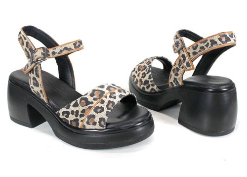 sandale damă din piele naturală cu imprimeu leopard Brilla Notte – platformă joasă și barete reglabile