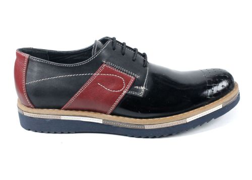 Преоценени мъжки обувки от естествена кожа и лак в черно с бордо елементи 1508