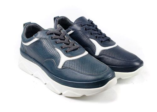 Преоценени мъжки обувки от естествена кожа в тъмно синьо - Модел Александър