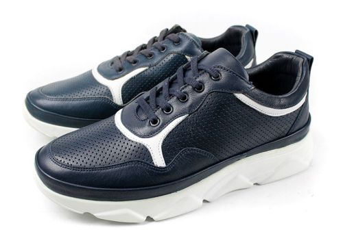 Преоценени мъжки обувки от естествена кожа в тъмно синьо - Модел Александър