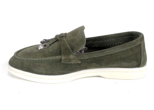 Мистика – дамски мокасини от естествен велур каки с гъвкаво ходило и кожена стелка