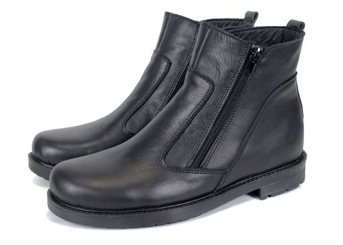 Мъжки боти от естествена кожа с два ципа в черно - модел Вито