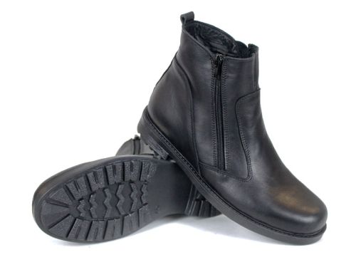 Мъжки боти от естествена кожа с два ципа в черно - модел Вито