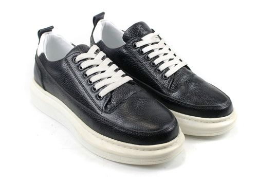 Мъжки, спортни обувки от естествена кожа в черно - Модел Роки - преоценени