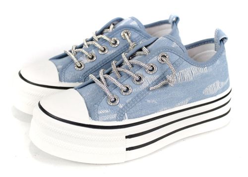 дамски кецове светъл деним на платформа, модел 2902-4