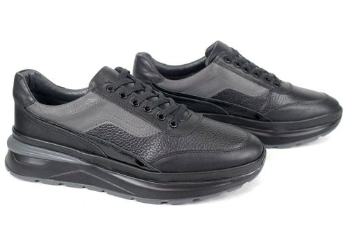 Мъжки спортни обувки Silente Nero от естествена кожа – черни и сиви, мемори пяна, гъвкаво ходило