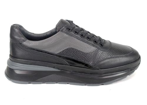 Мъжки спортни обувки Silente Nero от естествена кожа – черни и сиви, мемори пяна, гъвкаво ходило