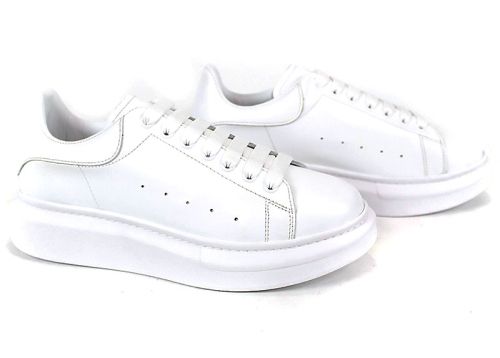 Pantofi sport bărbătești Nero Dentro din piele naturală albă cu talpă cusută