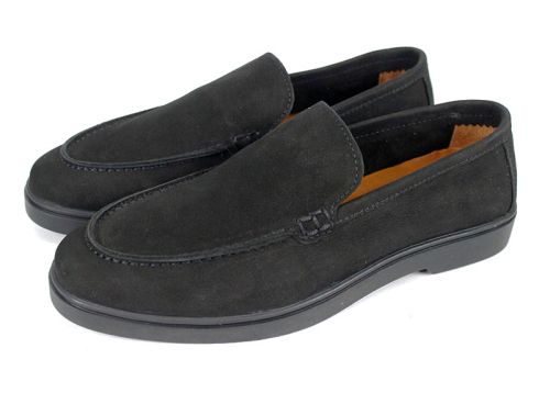 Мъжки мокасини Notte Morbida – черен естествен набук с гъвкаво олекотено ходило