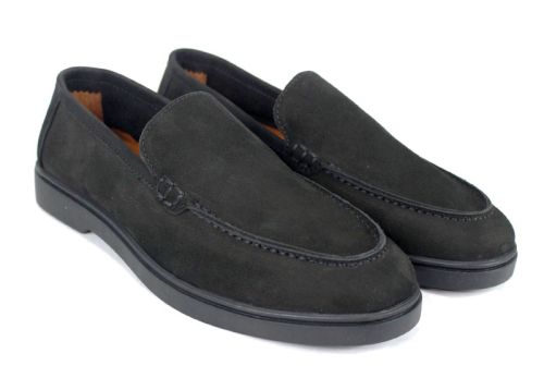 Мъжки мокасини Notte Morbida – черен естествен набук с гъвкаво олекотено ходило