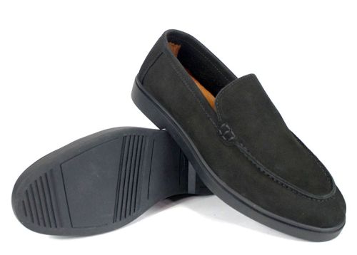 Мъжки мокасини Notte Morbida – черен естествен набук с гъвкаво олекотено ходило