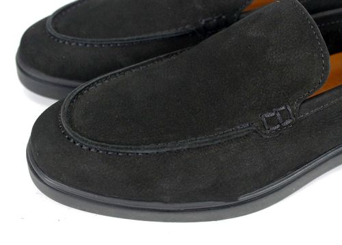 Мъжки мокасини Notte Morbida – черен естествен набук с гъвкаво олекотено ходило