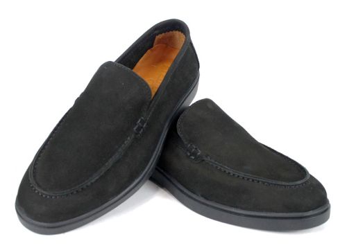 Мъжки мокасини Notte Morbida – черен естествен набук с гъвкаво олекотено ходило