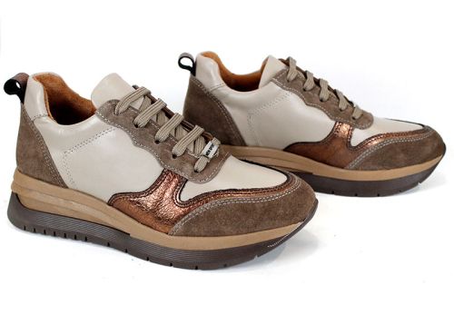 Дамски сникърси Cuoio Brillante от естествена кожа и велур с бакърен акцент