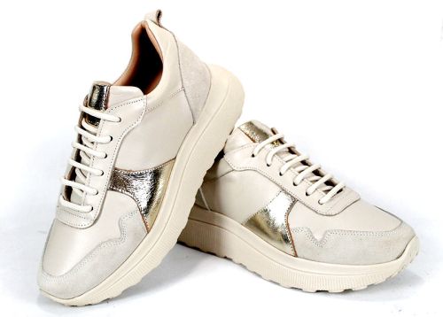 Дамски сникърси Aurea Luce от естествена кожа и велур с бежов цвят и златист детайл