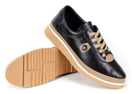 Linea Nova черни обувки с бежови акценти и олекотено ходило