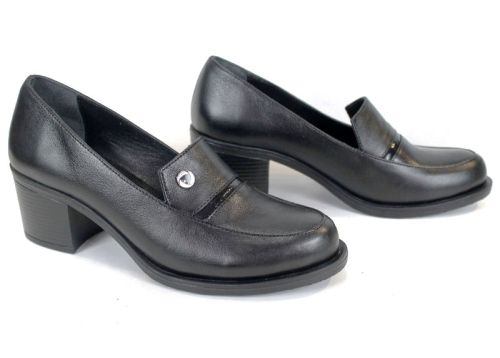 дамски обувки на ток от естествена кожа с лак детайл – Eleganza Classica