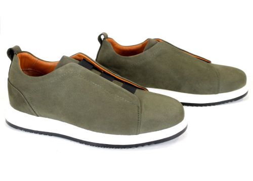 модни мъжки обувки от естествен набук каки без връзки с ластици и спортно ходило