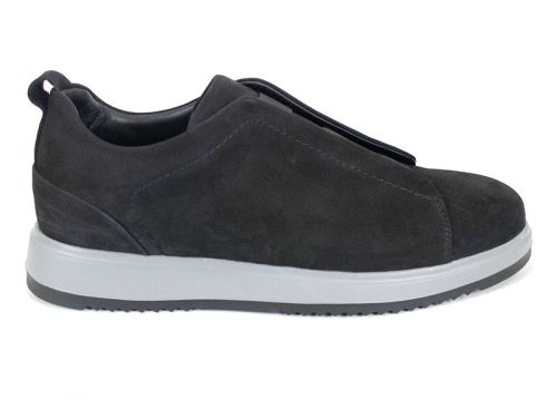 мъжки обувки от естествен набук черни без връзки с ластици и спортно ходило