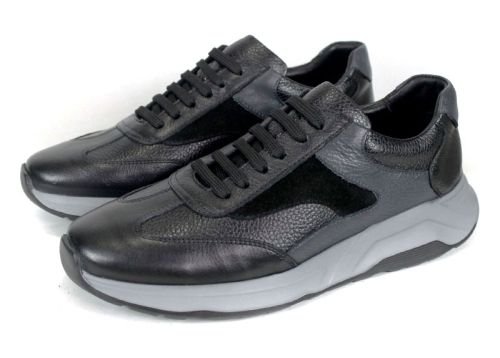 мъжки спортни обувки Élan Gris от естествена кожа и велур в черно и сиво със сиво леко гъвкаво ходило