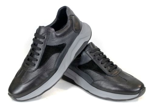 мъжки спортни обувки Élan Gris от естествена кожа и велур в черно и сиво със сиво леко гъвкаво ходило