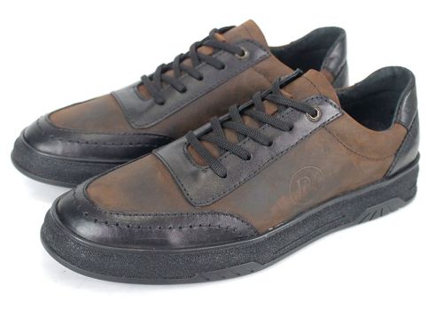 мъжки ежедневни обувки Noir Rustique от естествена кожа в черно и кафяво