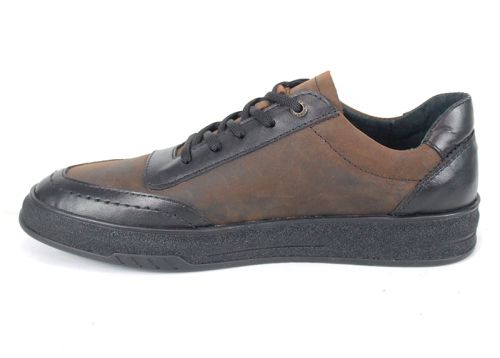 мъжки ежедневни обувки Noir Rustique от естествена кожа в черно и кафяво